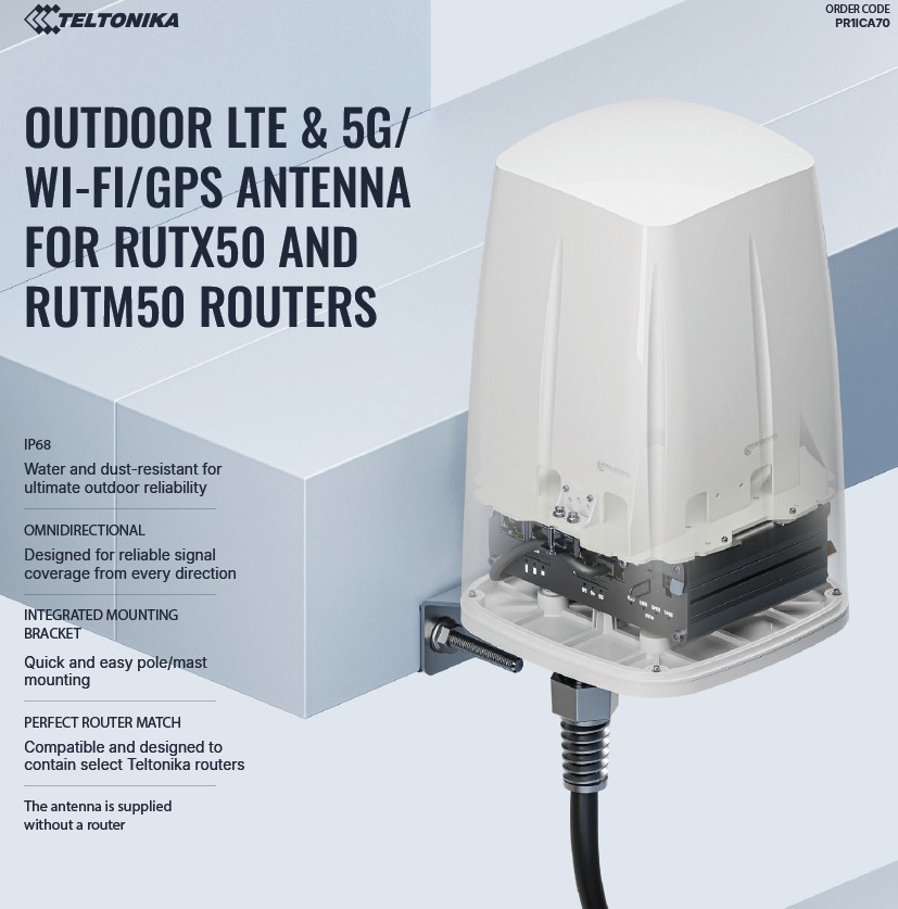 [PR1ICA70] PR1ICA70 Outdoor LTE & 5G/Wi-Fi/GPS antenna with Band 71 for RUTX50 and RUTM50 routers